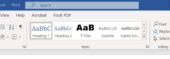Screenshot of the heading lable tools in Microsoft Word. 